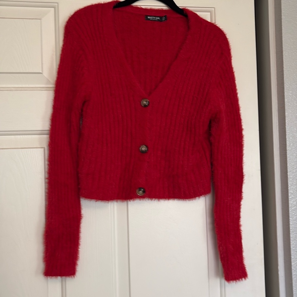 Women’s red cardigan